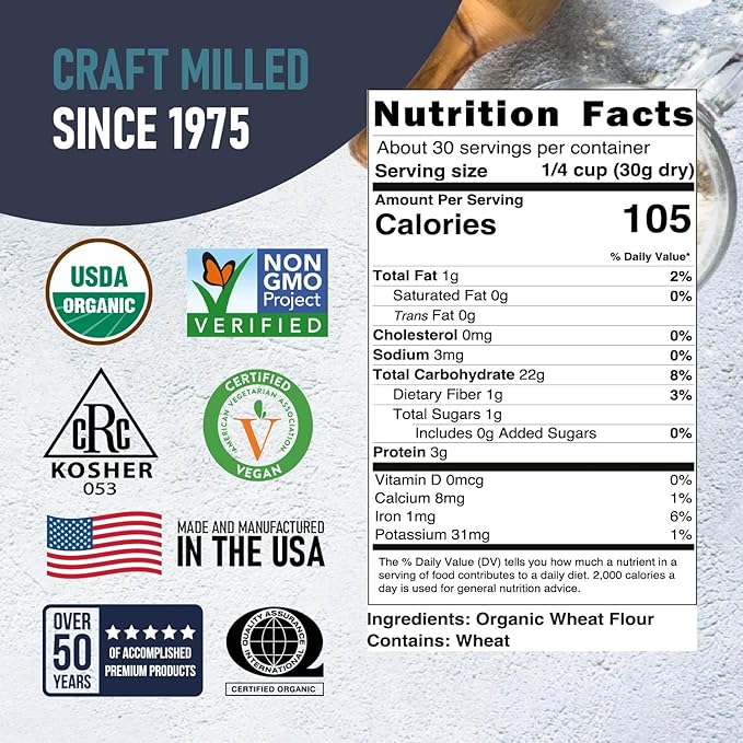 Great River Milling Lily White Organic All-Purpose Flour | Unbleached & Unbromated | Non-GMO, Kosher | Ideal for Bread, Cookies, Cakes, Pizza Dough & Everyday Baking | 2 Lb