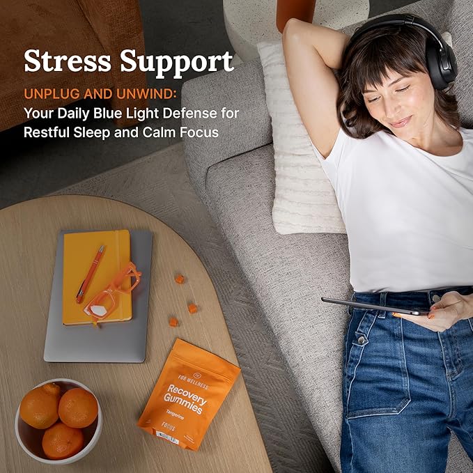 For Wellness Recovery Gummies | Tangerine Eye & Brain Support Supplements with Lutemax 2020®, Lutein, Zeaxanthin, Vitamin A & Cordyceps for Vision, Memory & Stress Support | Vegan, Non-GMO, 90 Count