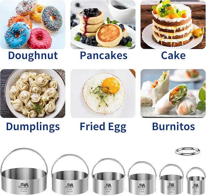 Biscuit Cutter Set for baking 2inch 2.5inch 3inch 3.5inch 4inch 5inch large size Round Metal Baking Rings with handle for Pastry, Biscuits, and Dough Cutting 6pcs set GIFT Package