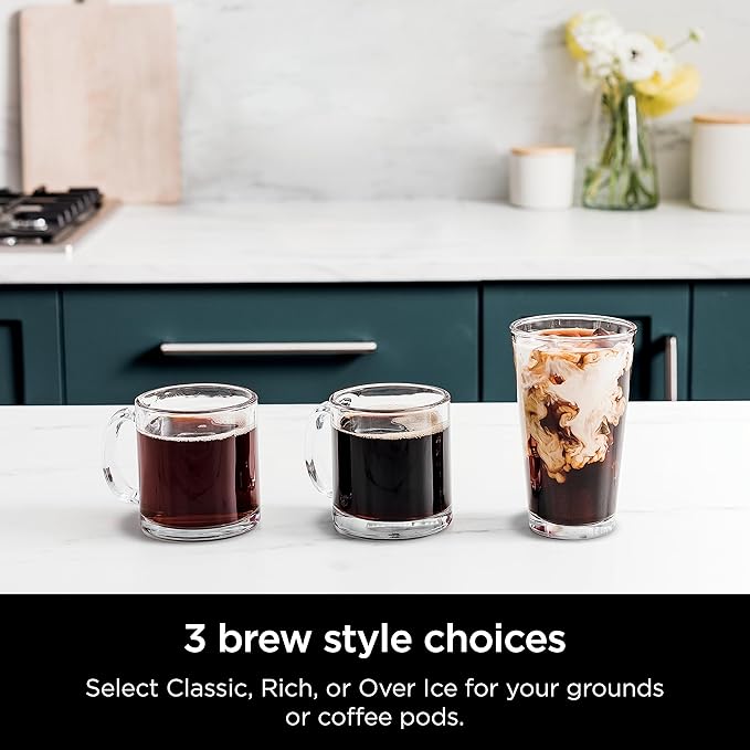 Ninja | Drip Coffee Maker | DualBrew Pro Hot & Iced Coffee Machine | Use with K-Cup Coffee Pods | 3 Brew Styles (Classic, Rich, & Iced) | 60oz Removable Reservoir & Dishwasher Safe | Black | CFP101