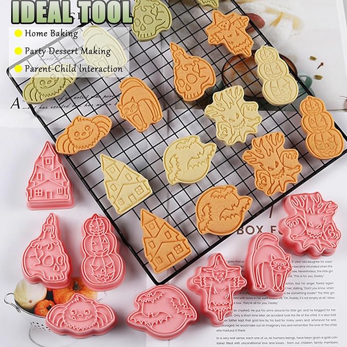 8 Pcs Halloween Cookie Cutters Set Baking Molds 3D Halloween Press type Cookie Cutter for Baking, Fondant, Cheese, and Pastries