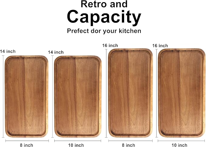Rectangular Acacia Wood Trays Large Long Charcuterie Boards Party Decorative Serving Tray Platters for Food Dish Rectangle Wooden Cheese Board Kitchen Snack Cookies Platter Appetizer Dessert Tray