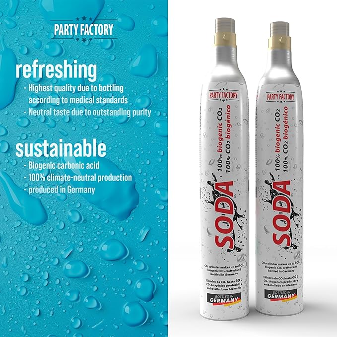 Party Factory Universal 2x 16.6 oz soda cylinder for all standard soda makers, 450g carbon dioxide, CO2 cylinder for SodaStream