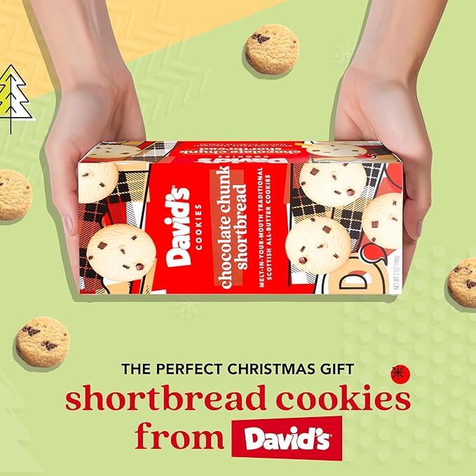 David's Cookies Mini Shortbread Chocolate Chunk Cookies 1 Pack - Traditional Scottish Style Butter Cookies, OU Kosher Certified, Decadent Gourmet Shortbread Cookie Snack Box for Tea, Coffee, & Gifting