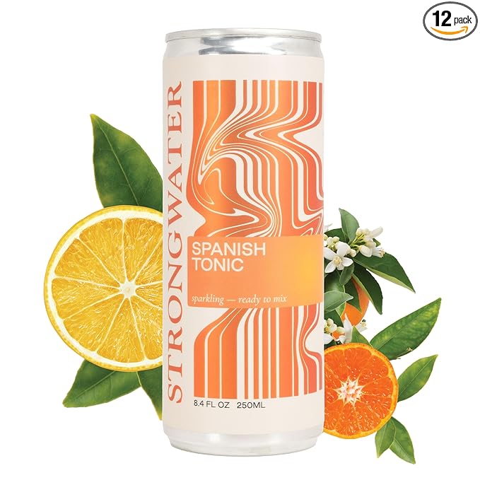 Strongwater Sparkling Spanish Tonic Water - 12 Pack Cans (8.4 Fl Oz Each) - Premium Craft Cocktail Mixer - Orange Blossom Water with Quinine & Tangerine - Real Cane Sugar, No Artificial Flavors
