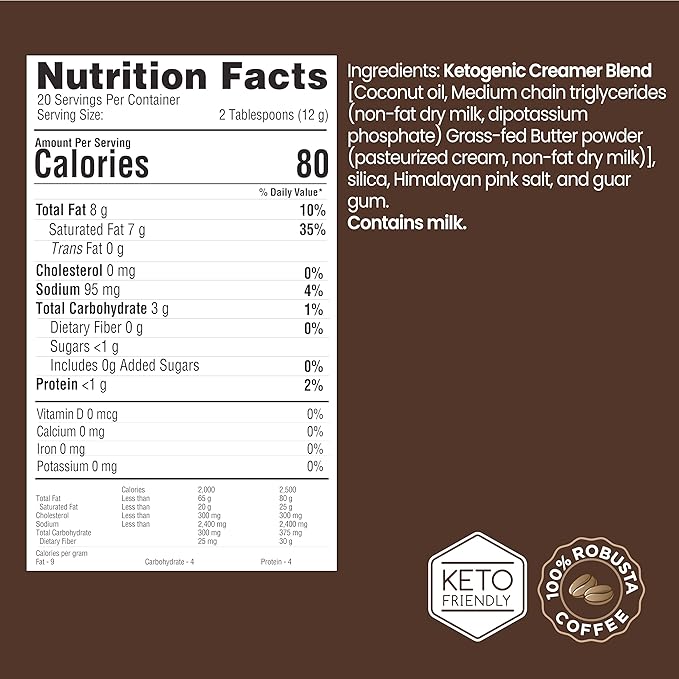 Rapid Fire Keto Creamer, Coffee Creamer with Grass Fed Butter, MCT Oil, Himalayan Pink Salt, Delicious Original Flavor, Energy Support, 2 Pack, 40 Servings