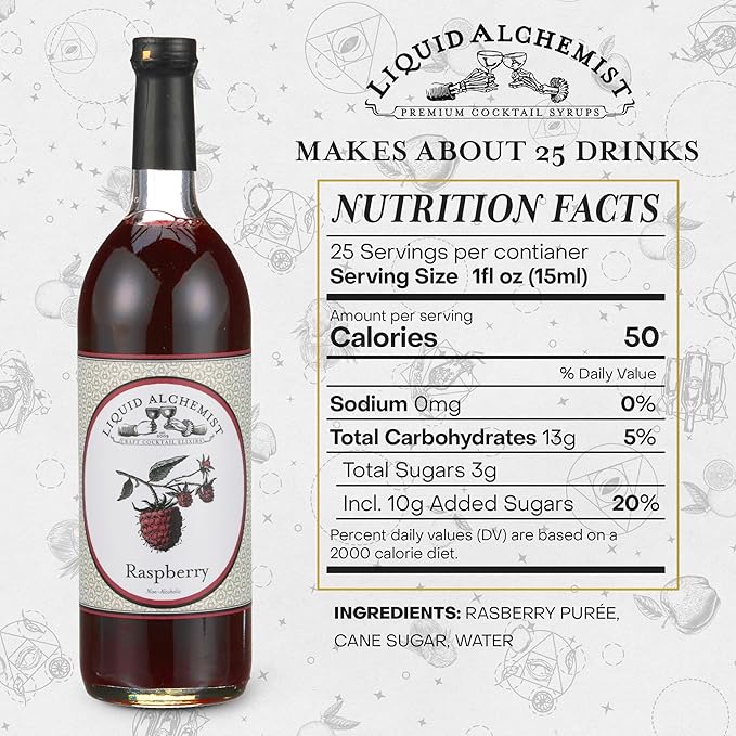 Liquid Alchemist Raspberry Syrup for Drinks - Real Ingredients Make our Raspberry Puree for Drinks the Perfect Drink Mixer - Our Cocktail Syrup is Non-GMO & Vegan (25 oz)