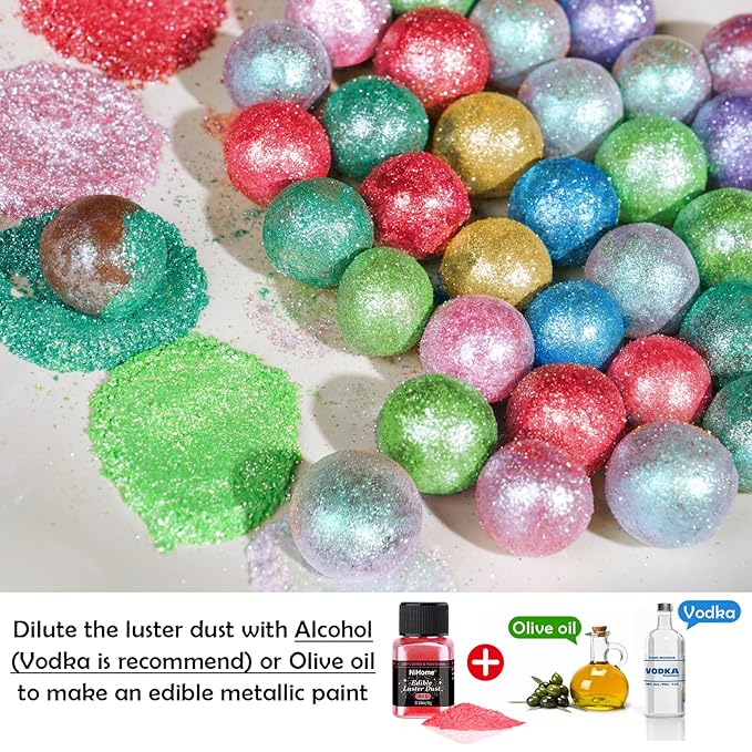 NiHome Edible Food-Grade Glitter Powder Glimmer Luster Dust Metallic Fancy Food Decorating Sprinkle Glimmery Dust for Drink Wine Beverage Cake Bakery Vegan Allergen-Free (Red, 0.35oz/10g)