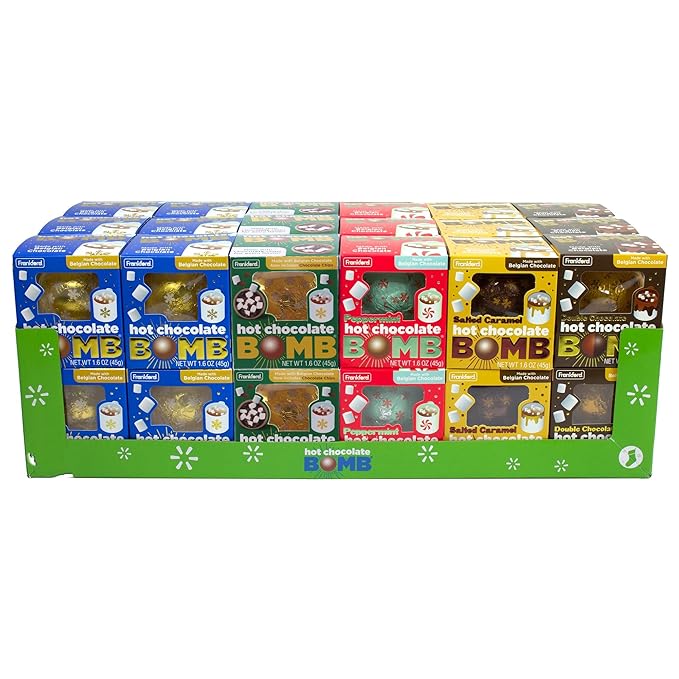 36 Pack Assorted Frankford Hot Chocolate Bombs - 18 Original Flavor, 6 Peppermint, 6 Double Chocolate, and 6 Salted Caramel Belgian Chocolate Hot Cocoa Melting Balls