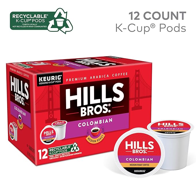 Hills Bros. Colombian Blend Keurig K-Cup Pods for Keurig Brewers – Medium Roast Premium Arabica Blend, Kosher – 2 Pack of 12 Single Serve Pods