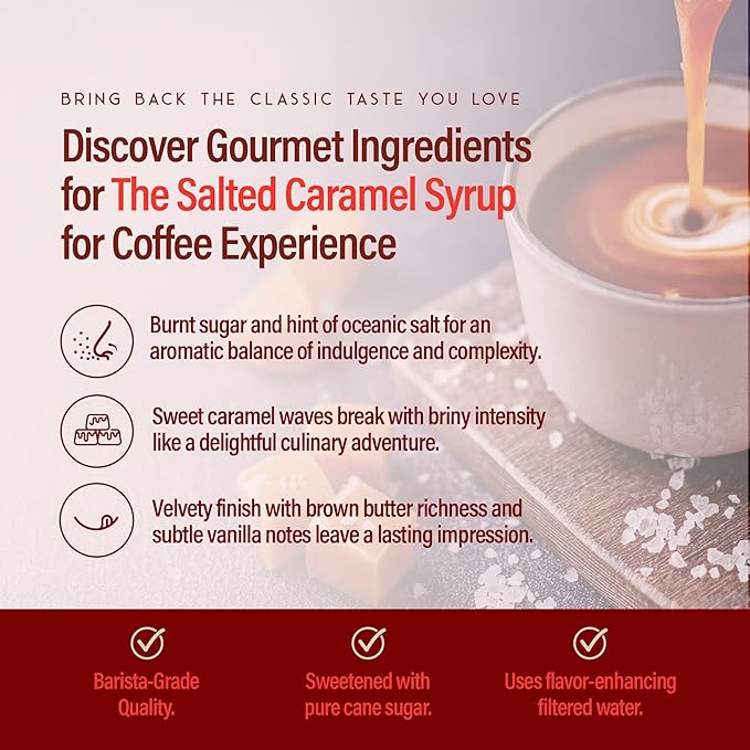 RIO Salted Caramel Coffee Syrup, Perfect for Hot or Iced Drinks & Desserts, Sweet & Salty Flavoring Sweetened with Pure Cane Sugar, Barista-Grade Flavor Syrups for Coffee Drinks at Home & Work - 700ml