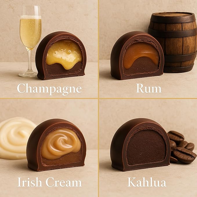 Andy Anand Chocolatier Champagne, Rum, Irish Cream & Kahlua Belgian Chocolate Truffles Gift Box - Handmade liqueur filled Delicious Gourmet Chocolates, Assortment for Connoisseurs (16 Pcs)