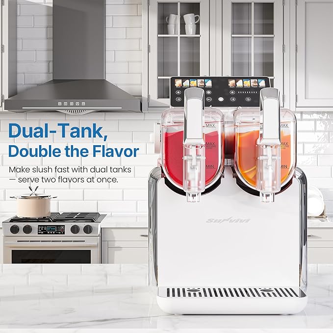 Dual-Tank Frozen Drink & Slushie Machine: 169oz Capacity Slush Maker with Rapid Chill Technology, 5 Beverage Modes, Self-Cleaning Function, ETL Certified, White