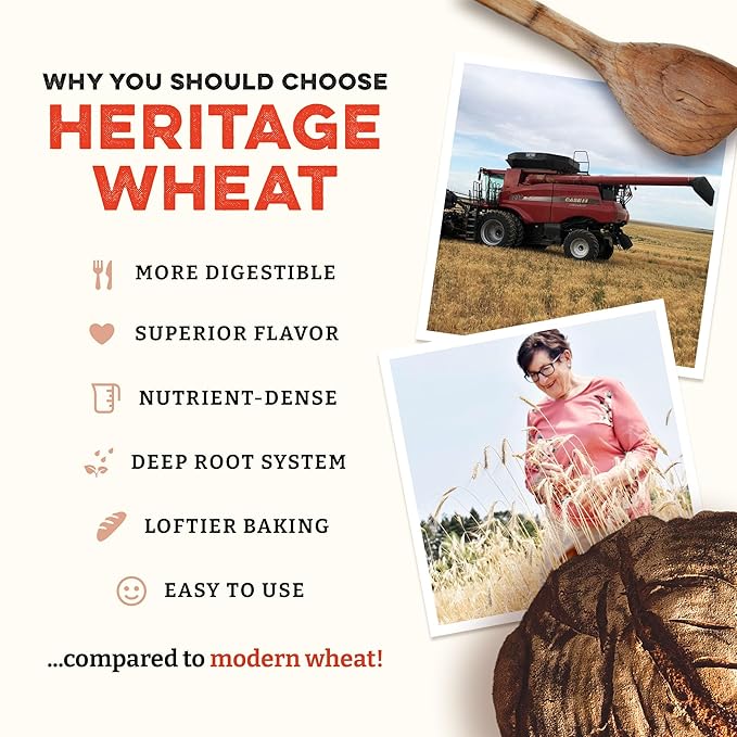 Sunrise Flour Mill Heritage Whole Wheat Bread Blend - 2 lb | USDA Organic All Purpose Flour Unbleached - Non-GMO, Kosher, Grown Without Glyphosate, Ancient Grains, Bread Flour Organic.