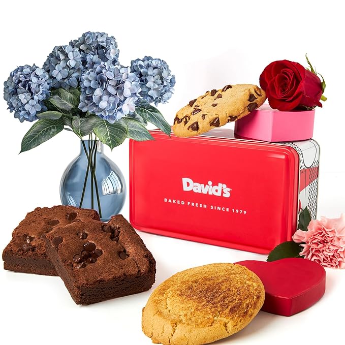 David’s Cookies Gluten-Free Cookies & Brownies in Sweet Sampler Tin – Freshly Baked Classic Chocolate Chip Cookies & Fudgy Brownies – Gourmet Bakery Gift, Dessert Treats for All Ages & Occasions