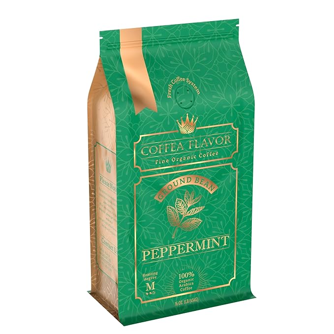 Flavored Ground Coffee – Peppermint, 100% Arabica, Single Origin, Medium Roast, USDA Organic, Naturally mint Flavored – by Coffea Flavor