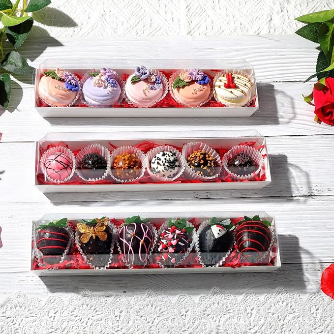 50 Pack 12 x 2.8 x 2.4 Inches Chocolate Covered Strawberries Boxes Macaron Boxes with Clear Lids 12 Inches Long Bakery boxes with Window for Chocolate truffle Cocoa Bombs,Cookies