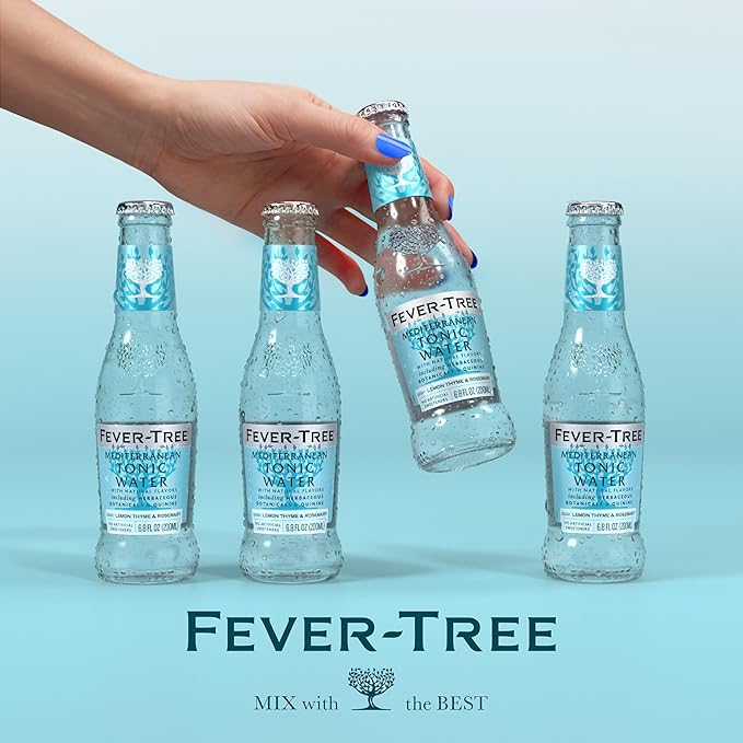 Fever-Tree Mediterranean Tonic Water Glass Bottles, No Artificial Sweeteners, Flavorings & Preservatives, 6.8 Fl Oz (Pack of 24)