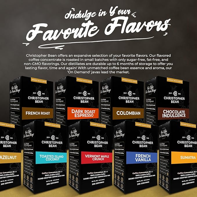 Christopher Bean Coffee - 396 servings, 30 to 1 Blend Bag in Box Liquid Instant Coffee or Cold Brew Coffee Concentrate - Hot or Iced Coffee - Chocolate Indulgence