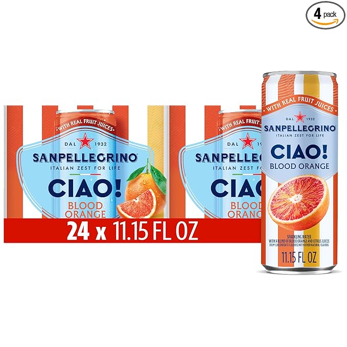 Sanpellegrino CIAO Blood Orange Sparkling Water, Low-Calorie Italian Sparkling Water with Real Fruit Juices, 0g Added Sugar, 24-Pack
