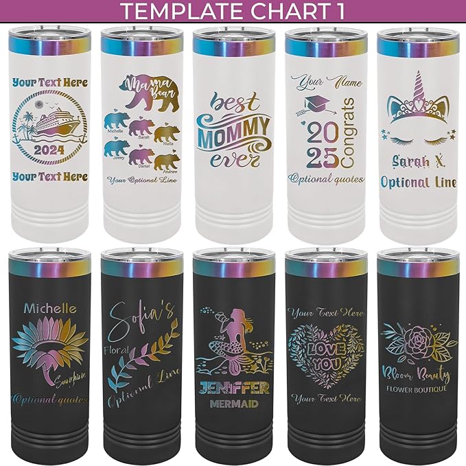 Personalized Skinny Tumbler with Lid and Straw by iProductsUS, 22oz Rainbow Stainless Steel Engraved Custom Cup with Name Text, Customized Mothers Day Gifts for Mom, Her, Christmas, Birthday (Prism)