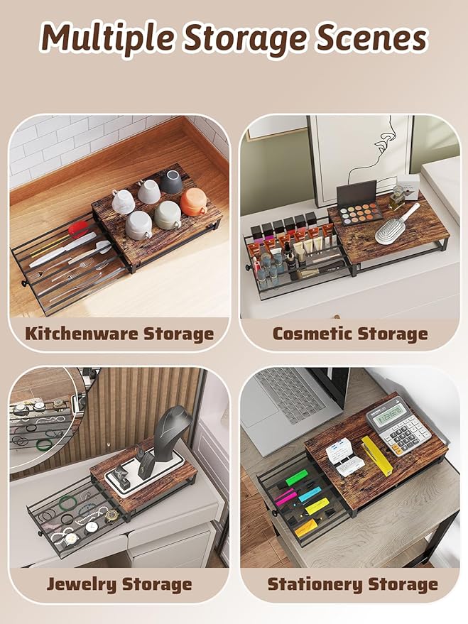 K Cup Organizer, Coffee Pod Holder Rack, Under Cabinet Pod Holder with Sliding Drawer holds up to 35 K-Cup Pods, No Assembly Needed, Rustic Brown