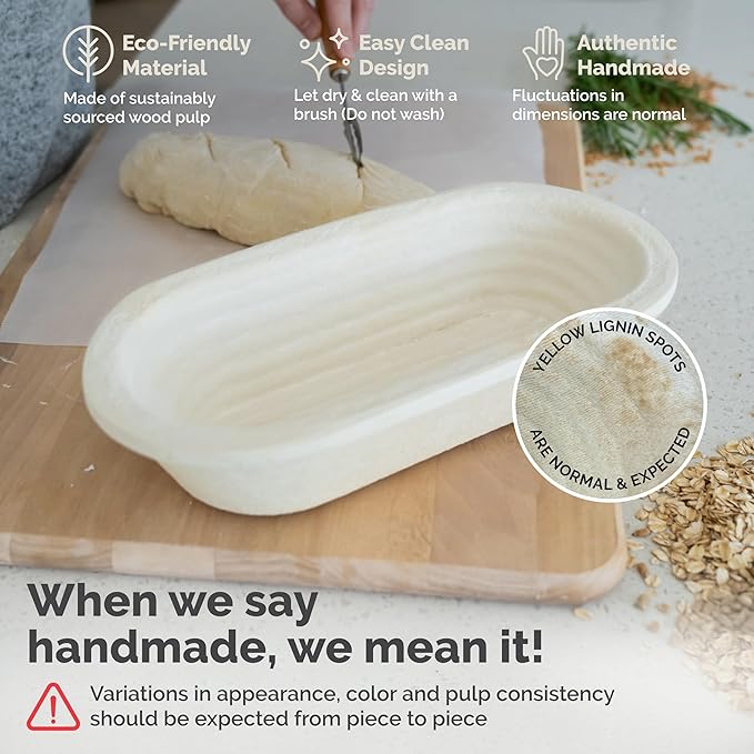 Bulka Oval 750g Groove Banneton Bread Proofing Basket Pressed Wood Pulp, Sourdough Proofing Basket - Non-Stick Batard Brotform Sourdough Bread Baking Supplies, Made in Germany.
