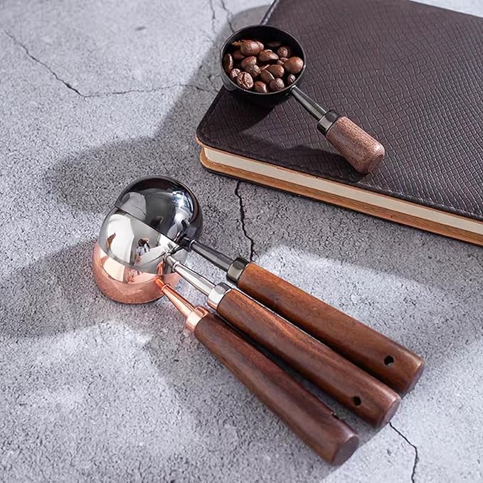 Vintage Coffee Measuring Spoon - 304 Stainless Steel, Coffee Scoop，10g Capacity, Walnut Handle - Perfect for Coffee, Tea, and More (Rose Gold（2pcs）)