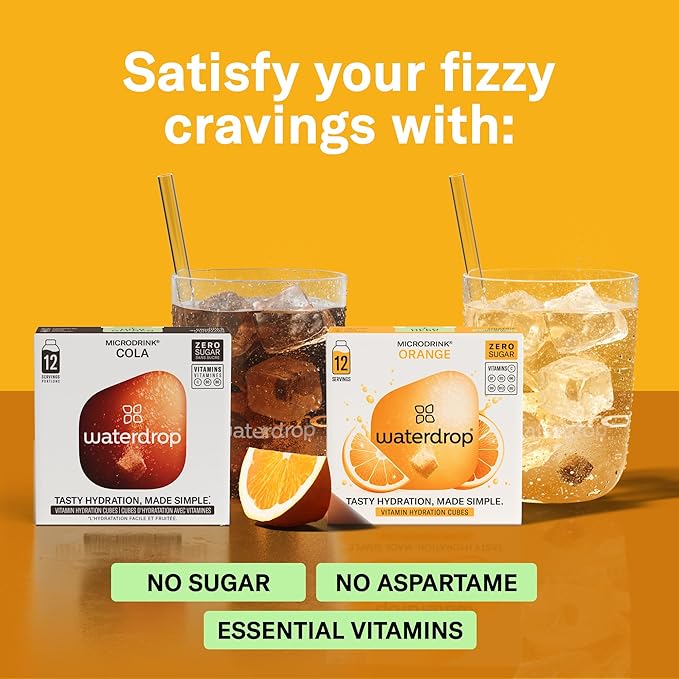Waterdrop Hydration Cubes with Vitamin C, B3, B5 & Electrolytes, Cola & Orange Flavor Variety Pack, Flavored Water Enhancer Cubes for Still & Sparkling Water, On the Go, Sugar Free, Vegan, 24 Count