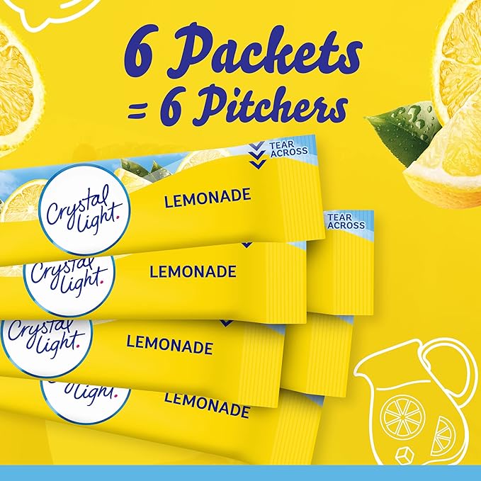 Crystal Light Lemonade Naturally Flavored with other natural flavor Powdered Drink Mix, 72 ct Pitcher Packets, 12 Canisters of 6 Pitcher Packets
