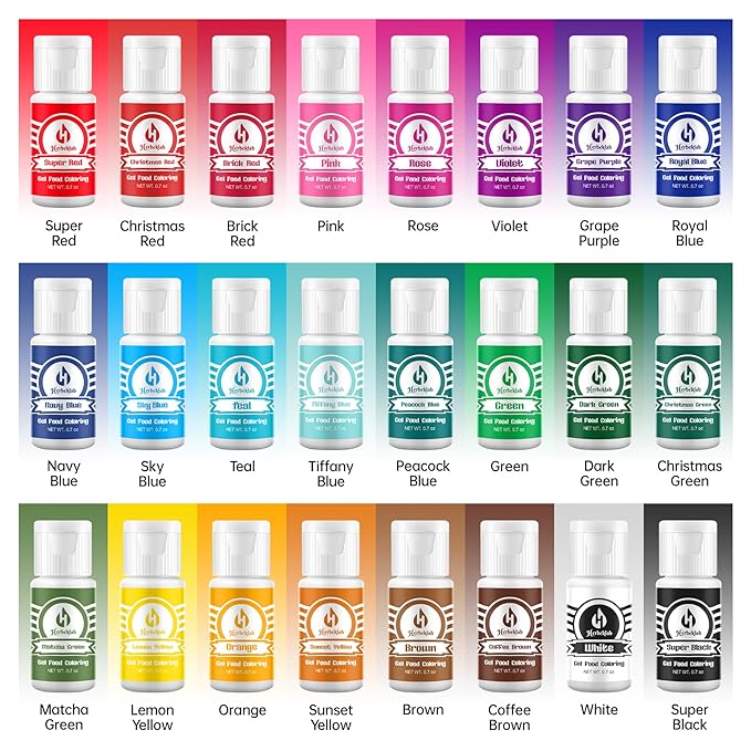 Gel Food Coloring - Herbeklab 24 Colors x 0.7 oz Concentrated Gel Based Food Dye Vibrant Icing Colors Neon Food Color for Baking Cake Decorating Cookies