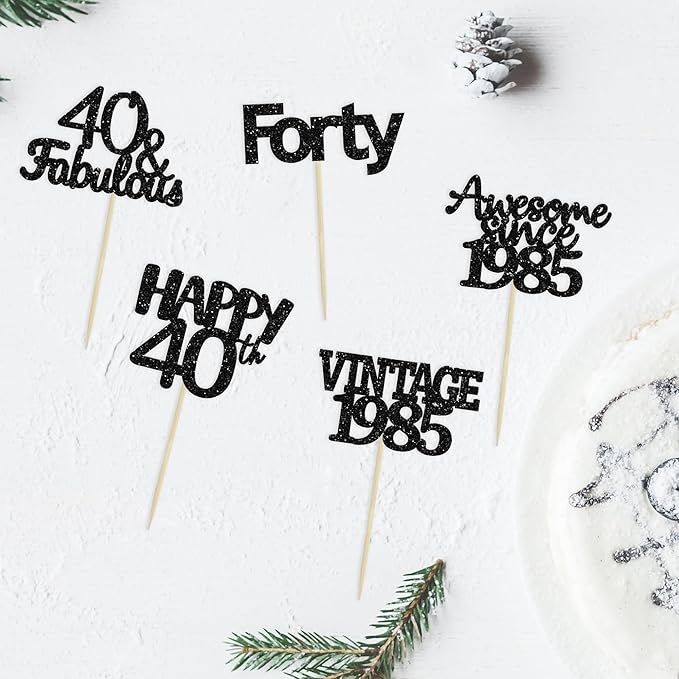 Gyufise 30Pcs Black Glitter Vintage 1985 Cupcake Toppers Awesome Since 1985 Cake Decorations Cheers to 40 Fabulous Forty Cupcake Picks 40th Birthday Wedding Anniversary Party Cake Decorations Supplies