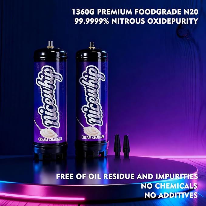 2.2L 1360G Whipped Cream Charger Tank (2Pack), Cartridges for Desserts & Cocktails, for Whipping Cream, Desserts, Culinary Foams - Food Grade, Easy Use, High Yield