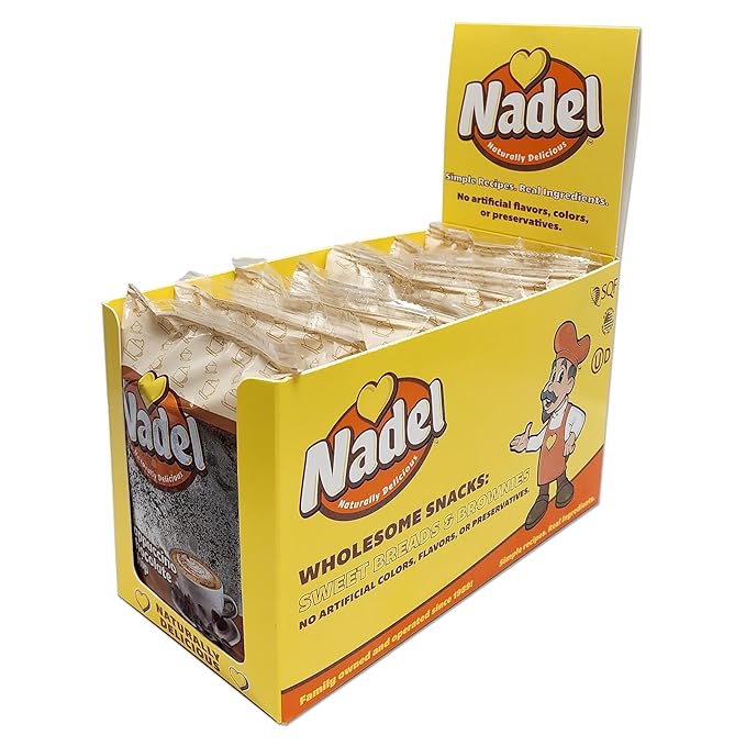Nadel - Naturally Delicious Cappuccino Chocolate Chip bread, Lunch snack breakfast bars coffee cake, Natural fresh brand mocha chocolate cake 16 pack