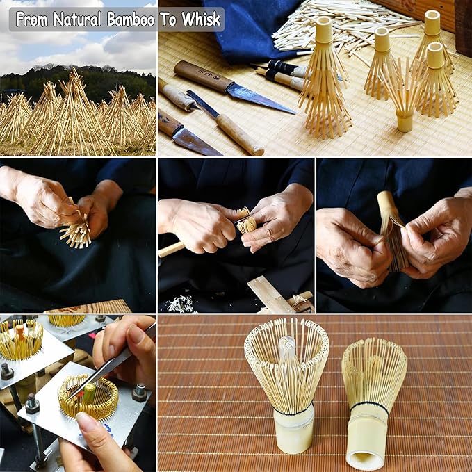 Matcha Whisk Set, Matcha Set, 6 Pieces, with Bamboo Whisk, Ceramic Bowl & Sifter Complete Matcha kit Tea Includes Scoop & Spout Bowl, Traditional Japanese Tea Accessories for Home (set of 6)