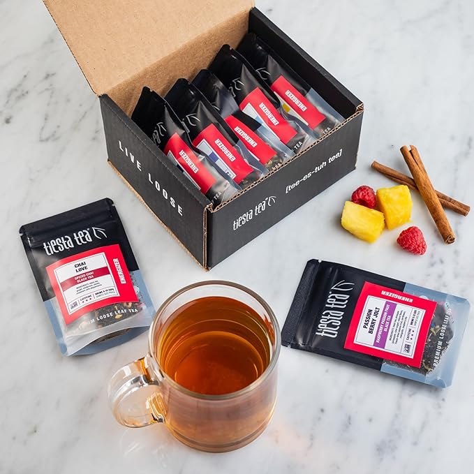 Tiesta Tea - Black Sampler Dry Flight Set, Loose Leaf, High Caffeine, Makes Hot & Iced, Assorted Tea Sets with Herbal, Chai, Fruit Black Teas & More, 7 Resealable Sample Pouches