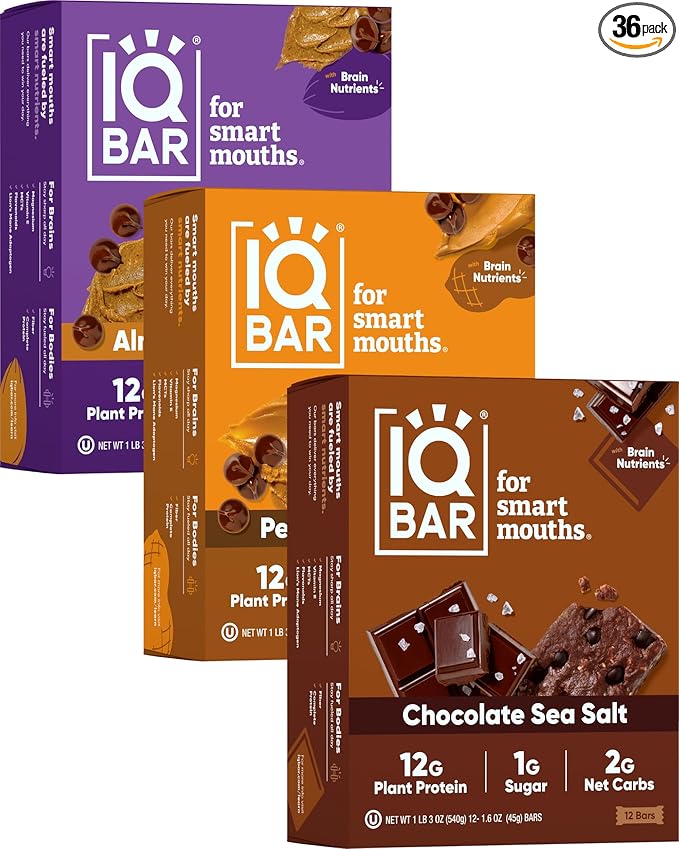 IQBAR Brain and Body Plant Protein Bars - Chocolate Lovers Variety - 36-Count - Keto, Vegan, Low Carb, High Fiber, Gluten Free, Dairy Free, Low Sugar Snack with Nutrients for Focus, Energy, Meal Replacement