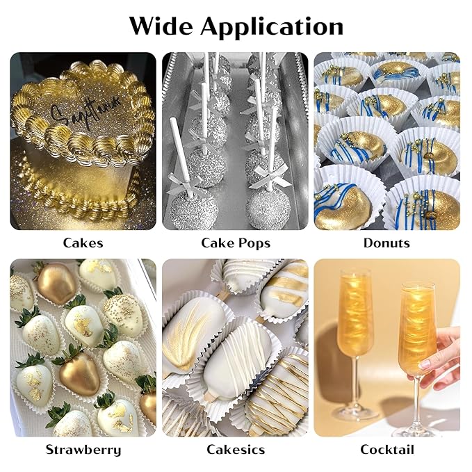 Edible Glitter for Cocktails - 4 Colors Gold Luster Dust Edible Drink Glitter Food Grade Metallic Shimmer Powder Cake Sprinkles for Beverage Chocolate Candy, 5g/Bottle