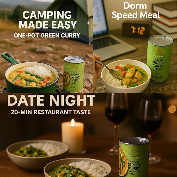 Islands Harvest Organic Green Curry Coconut Milk Pack of 6 - Vegan, Kosher, Halal, Non-GMO, USDA Organic - No Added Artificial Flavors, Colors or Preservatives. For Curries, Such As Green Beans, Broccoli, Carrot