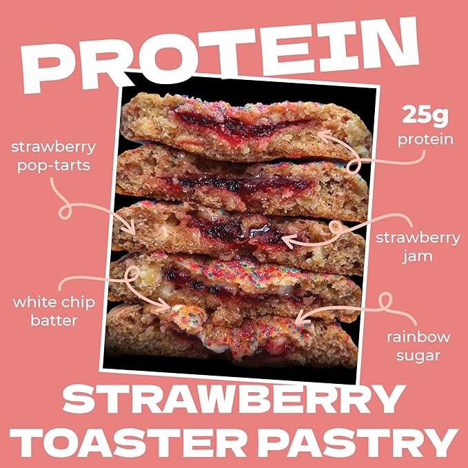 My Cookie Dealer Protein Cookies, Strawberry Toaster (12-Pack, 3.8oz Each) - 25g of Protein per Cookie - Individually Wrapped Workout Snacks for On-The-Go Travel