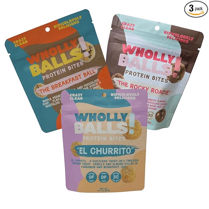 Wholly Balls Protein Bites – Healthy Plant-Based Snack | High Protein, Low Sugar, Gluten-Free Energy Balls (Pack of 3, Triple Threat)