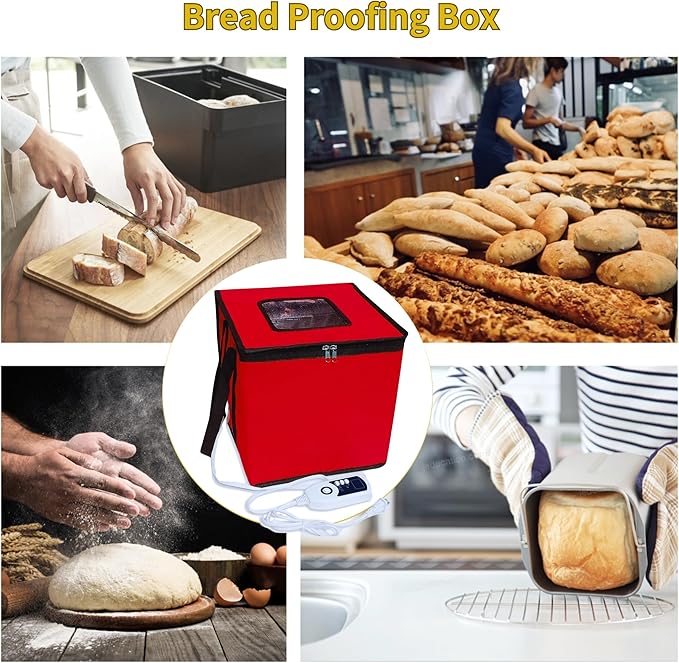 Bread Proofing Box Heated, Foldable Dough Proofer Temperature/Timer Control Sourdough Warmer for Making Bread, Pizza,Yogurt, Natto and Handmade Soap Red, 10.6 * 10.6 * 10.6inch