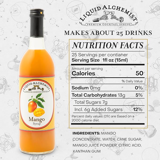 Liquid Alchemist Mango Syrup for Drinks - Real Ingredients Make our Mango Puree for Cocktails the Perfect Margarita Mix - Our Tropical Cocktail Syrup are Small Batch, Non-GMO & Vegan (25 oz)