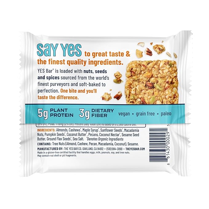 The YES Bar – Salted Maple Pecan – Plant Based Protein, Decadent Snack Bar – Vegan, Paleo, Gluten Free, Dairy Free, Low Sugar, Healthy Snack, Breakfast, Low Carb, Keto Friendly (24 Count)