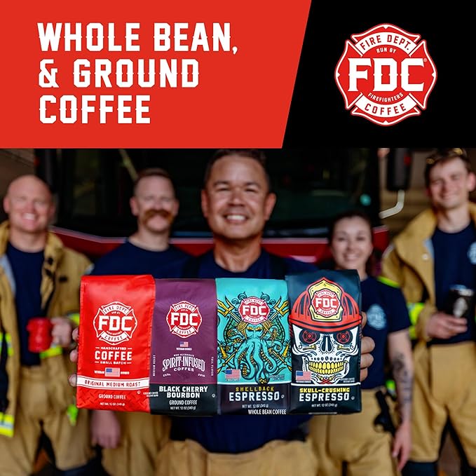 Fire Department Coffee - Black Cherry Bourbon Coffee - Gives Back to Firefighters - Premium Bourbon Infused Whole Bean - Non-Alcoholic - Roasted in the USA - Veteran Owned (12 oz, Pack of 2)