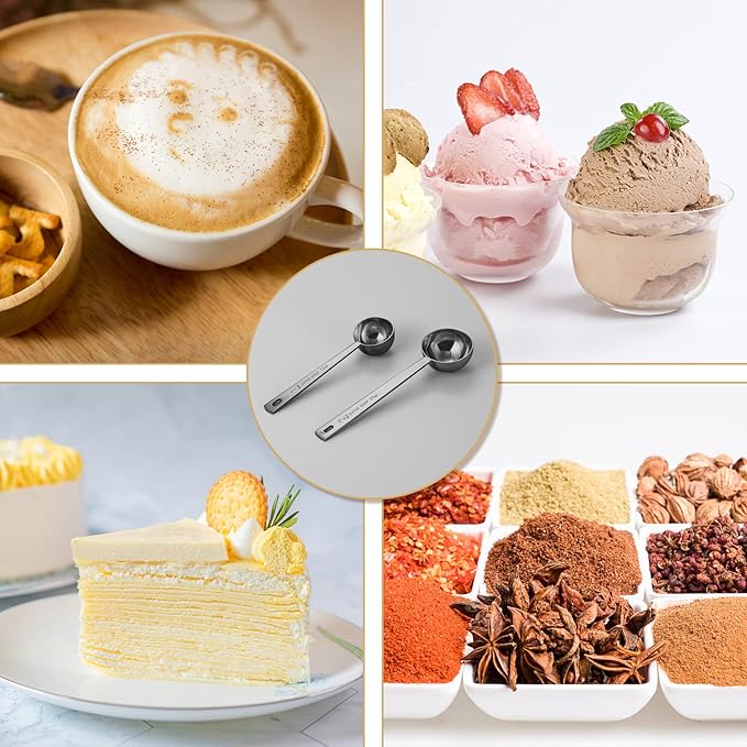 Premium Coffee Scoop Set, Set of 2, Metal Stainless Steel Long Handle Coffee Scoop, Measuring Coffee Spoons Contains 1 Tablespoon (15 ml) and 2 Tablespoons (30 ml) Spoon-Black