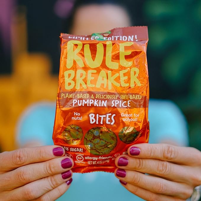 Rule Breaker Vegan & Gluten-Free Cookies | Pumpkin Spice Bites | Plant-Based, Dairy, Nut, Soy, Allergen Free, Kosher | Soft-Baked School Snacks for Kids and Adults | Better-For-You Bites (Pack of 6)