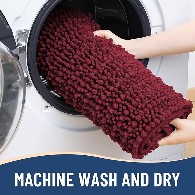 Arotive Luxury Chenille Bathroom Rug Mat, Extra Soft Thick Absorbent Shaggy Bath Rugs, Non-Slip Machine Wash Dry, Plush Bath Mats for Bathroom, Shower and Tub, 30x20, Burgundy