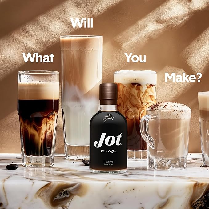 Jot Coffee Concentrate (Original/Dark) High Caffeine Cold Brew Coffee Concentrate Liquid for Iced Coffees, Instant Espresso, Hot or Cold Instant Coffees - Makes 14 Cups, 150mg Caffeine/Tbsp, No Sugar