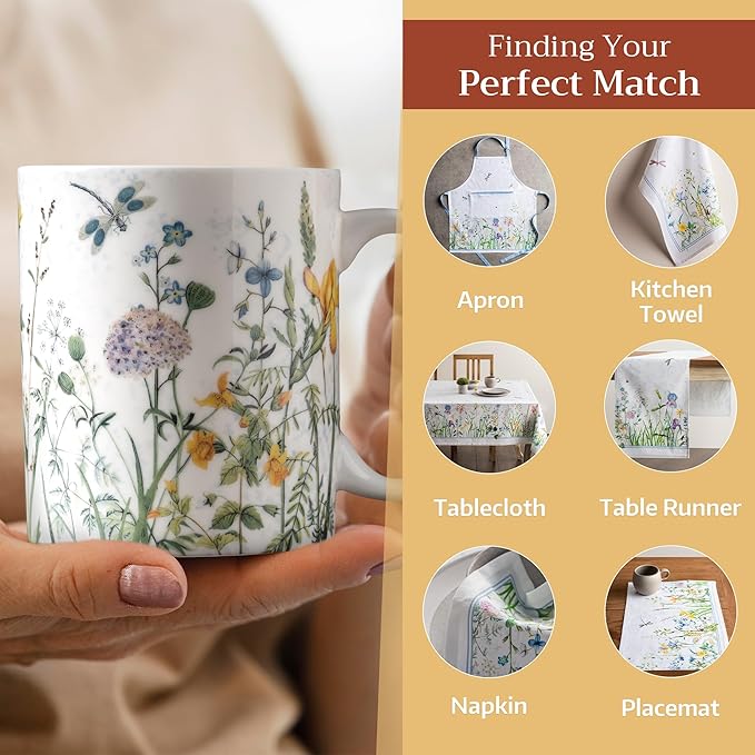 Maison d' Hermine Coffee Mug with Handles Fine Bone China Mugs Pack of Two Tea Cups for Hot Beverages Cappuccino Latte Home Restaurant Office Perfect for Gift (Fleurs De Mai, 12 Ounce)